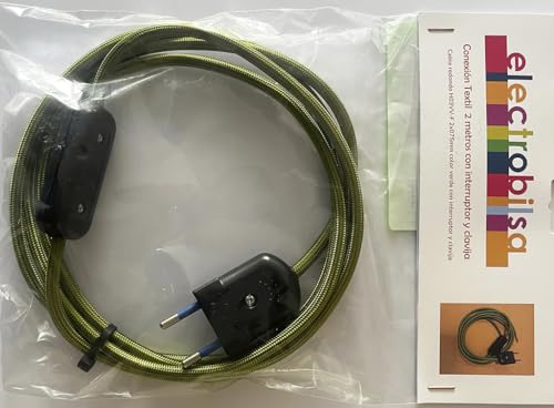 Textilkabel-Set, grün, 2 m, 2 x 0,75 mm, mit schwarzem Stecker und Schalter, ideal für Dekoration und elektrische Reparaturen. von Glowster