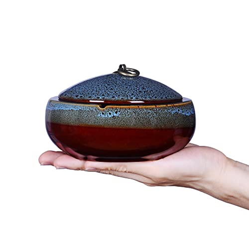 Keramik-Aschenbecher mit Deckel, winddichter Zigarettenaschenbecher für den Innen- und Außenbereich, Aschenbecher für Raucher, Schreibtisch, Raucher, Aschenbecher für Zuhause, Büro, Dekoration, 13 cm, von Glsairy