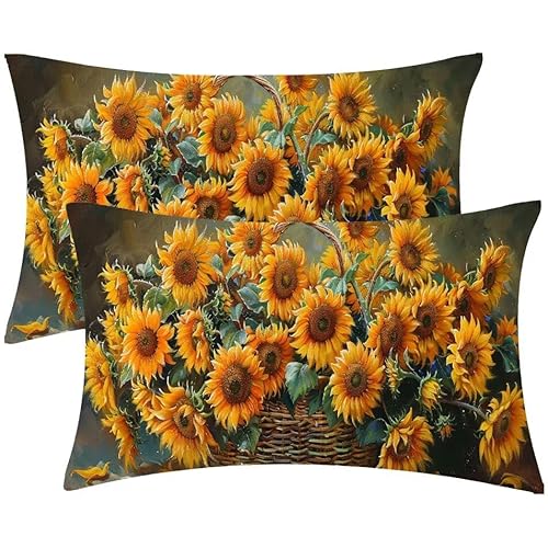 Kissenbezug 25 x 50 Blumen Sonnenblumen Kopfkissenbezug 2er Set Sofakissen Samt Kissenbezüge Rechteckig Dekokissen für Sofa Stühle Deko Wohnzimmer Modern Couchkissen Schlafzimmer Kissenhülle F-487 von Glslmznq