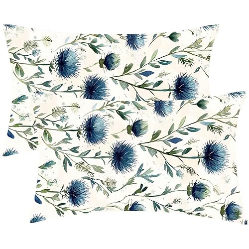 Kissenbezug 25 x 50 Blumen blau Kopfkissenbezug 2er Set Sofakissen Samt Kissenbezüge Rechteckig Dekokissen für Sofa Stühle Deko Wohnzimmer Modern Couchkissen Schlafzimmer Kissenhülle, Geschenke F-506 von Glslmznq