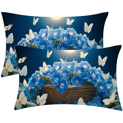 Kissenbezug 25 x 50 Blumenkorb Schmetterling Kopfkissenbezug 2er Set Sofakissen Leinen Kissenbezüge Rechteckig Dekokissen für Sofa Stühle Deko Wohnzimmer Couchkissen Schlafzimmer Kissenhülle F-511 von Glslmznq