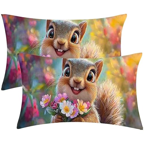 Kissenbezug 25 x 50 Kissenbezüge Blumen EichhörnchenZierkissen 2er Set Rechteckig Couchkissen Zierkissenbezüge Samt Sofa Kopfkissenbezug für Deko Wohnzimmer Herbst Gartenmöbel Kissen Geschenke d-508 von Glslmznq