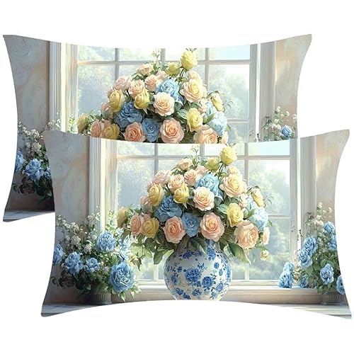 Kissenbezug 25 x 50 Kissenbezüge Blumen VaseZierkissen 2er Set Rechteckig Couchkissen Zierkissenbezüge Samt Sofa Kopfkissenbezug für Deko Wohnzimmer Herbst Gartenmöbel Kissen Geschenke d-504 von Glslmznq