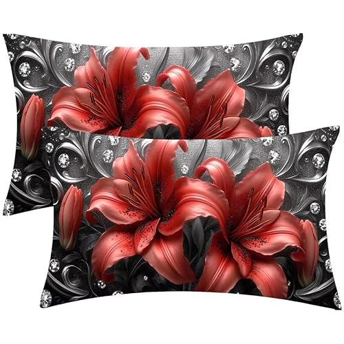 Kissenbezug 25 x 50 Rote Lilien Kopfkissenbezug 2er Set Sofakissen Samt Kissenbezüge Rechteckig Dekokissen für Sofa Stühle Deko Wohnzimmer Modern Couchkissen Schlafzimmer Kissenhülle, Geschenke F-455 Kissenbezug 25 x 50 Rote Lilien Kopfkissenbezug 2er Set Sofakissen Samt Kissenbezüge Rechteckig Dekokissen für Sofa Stühle Deko Wohnzimmer Modern Couchkissen Schlafzimmer Kissenhülle, Geschenke F-455 von Glslmznq