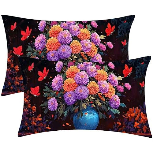 Kissenbezug 25 x 50 Vase Schmetterlinge Kopfkissenbezug 2er Set Sofakissen Samt Kissenbezüge Rechteckig Dekokissen für Sofa Stühle Deko Wohnzimmer Modern Couchkissen Schlafzimmer Kissenhülle F-514 von Glslmznq