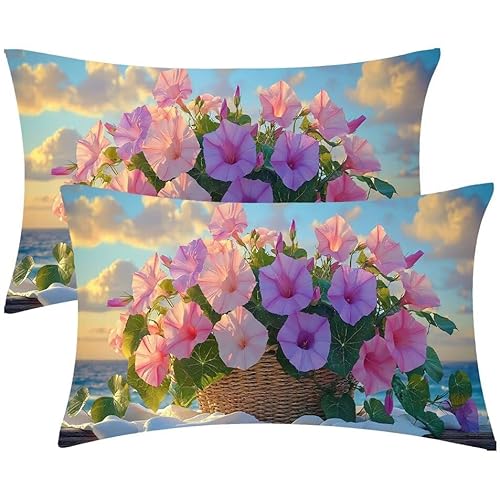 Kissenbezug 30 x 60 Blumen Blumenkörbe Kopfkissenbezug 2er Set Sofakissen Leinen Kissenbezüge Rechteckig Dekokissen für Sofa Stühle Deko Wohnzimmer Modern Couchkissen Schlafzimmer Kissenhülle F-503 von Glslmznq