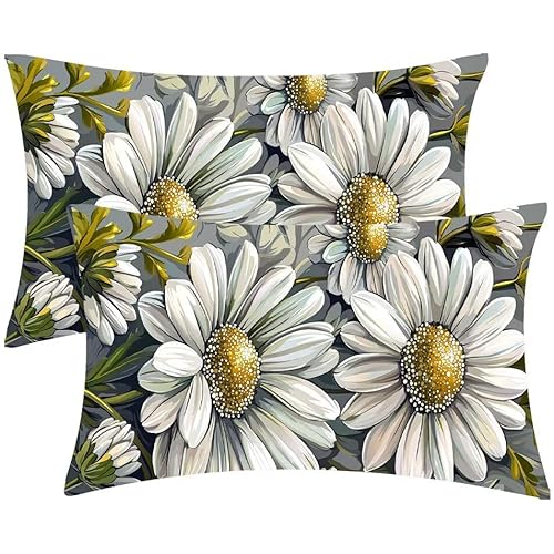 Kissenbezug 30 x 60 Blumen Daisies Kopfkissenbezug 2er Set Sofakissen Leinen Kissenbezüge Rechteckig Dekokissen für Sofa Stühle Deko Wohnzimmer Modern Couchkissen Schlafzimmer Kissenhülle F-498 von Glslmznq