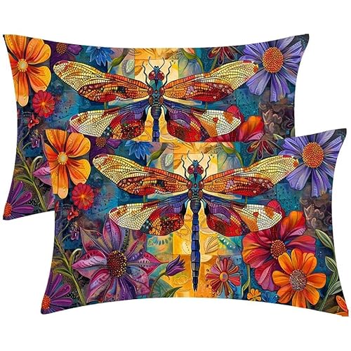 Kissenbezug 30 x 60 Blumen Dragonfly Kopfkissenbezug 2er Set Sofakissen Samt Kissenbezüge Rechteckig Dekokissen für Sofa Stühle Deko Wohnzimmer Modern Couchkissen Schlafzimmer Kissenhülle F-482 von Glslmznq
