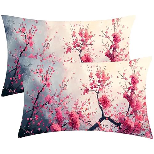 Kissenbezug 30 x 60 Blumen Kopfkissenbezug 2er Set Sofakissen Leinen Kissenbezüge Rechteckig Dekokissen für Sofa Stühle Deko Wohnzimmer Modern Couchkissen Schlafzimmer Kissenhülle, Geschenke F-490 von Glslmznq