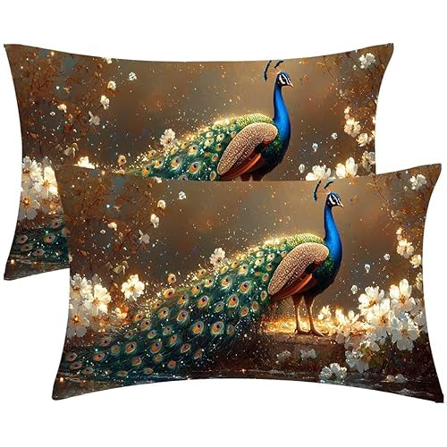 Kissenbezug 30 x 60 Kissenbezüge Blumen PfauenZierkissen 2er Set Rechteckig Couchkissen Zierkissenbezüge Baumwolle Leinen Sofa Kopfkissenbezug für Deko Wohnzimmer Herbst Gartenmöbel Kissen d-505 von Glslmznq