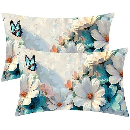 Kissenbezug 30 x 60 Schmetterling Blumen Kopfkissenbezug 2er Set Sofakissen Leinen Kissenbezüge Rechteckig Dekokissen für Sofa Stühle Deko Wohnzimmer Modern Couchkissen Schlafzimmer Kissenhülle F-479 von Glslmznq