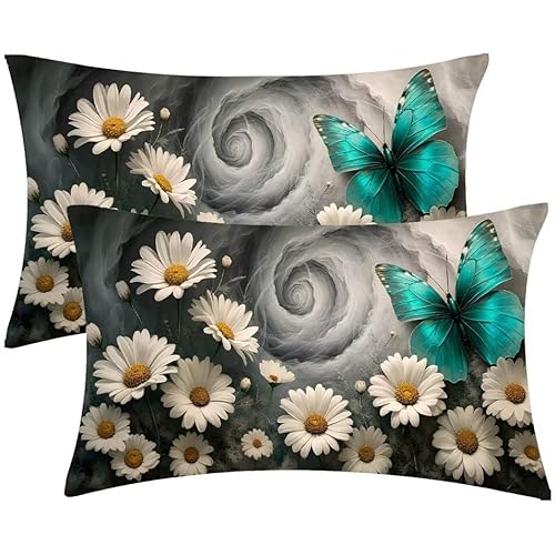 Kissenbezug 30 x 60 Schmetterling Blumen Kopfkissenbezug 2er Set Sofakissen Samt Kissenbezüge Rechteckig Dekokissen für Sofa Stühle Deko Wohnzimmer Modern Couchkissen Schlafzimmer Kissenhülle F-470 von Glslmznq