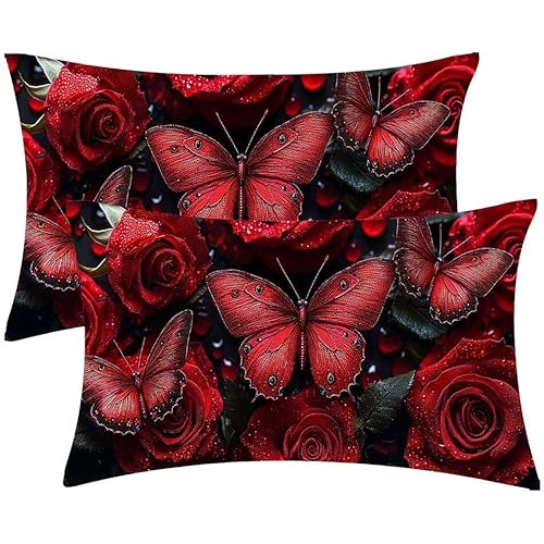 Kissenbezug 40 x 80 Kissenbezüge Rote Rose SchmetterlingZierkissen 2er Set Rechteckig Couchkissen Zierkissenbezüge Baumwolle Leinen Sofa Kopfkissenbezug für Deko Wohnzimmer Gartenmöbel Kissen d-461 Kissenbezug 40 x 80 Kissenbezüge Rote Rose SchmetterlingZierkissen 2er Set Rechteckig Couchkissen Zierkissenbezüge Baumwolle Leinen Sofa Kopfkissenbezug für Deko Wohnzimmer Gartenmöbel Kissen d-461 von Glslmznq