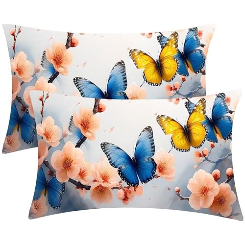 Kissenbezug 40 x 80 Kissenbezüge Schmetterling BlumenZierkissen 2er Set Rechteckig Couchkissen Zierkissenbezüge Baumwolle Leinen Sofa Kopfkissenbezug für Deko Wohnzimmer Herbst Gartenmöbel Kissen d469 von Glslmznq