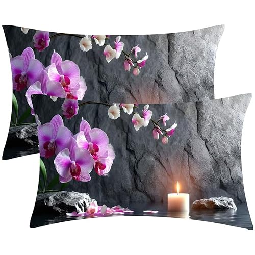 Kissenbezug 40 x 80 Orchidee Kerzen Kopfkissenbezug 2er Set Sofakissen Samt Kissenbezüge Rechteckig Dekokissen für Sofa Stühle Deko Wohnzimmer Modern Couchkissen Schlafzimmer Kissenhülle F-647 von Glslmznq
