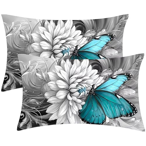 Kissenbezug 50 x 100 Blumen Schmetterlinge Kopfkissenbezug 2er Set Sofakissen Leinen Kissenbezüge Rechteckig Dekokissen für Sofa Stühle Deko Wohnzimmer Modern Couchkissen Schlafzimmer Kissenhülle F502 von Glslmznq