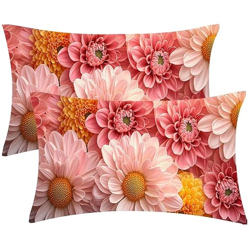 Kissenbezug 50 x 100 Kissenbezüge Blumen DaisiesZierkissen 2er Set Rechteckig Couchkissen Zierkissenbezüge Samt Sofa Kopfkissenbezug für Deko Wohnzimmer Herbst Gartenmöbel Kissen Geschenke d-500 von Glslmznq