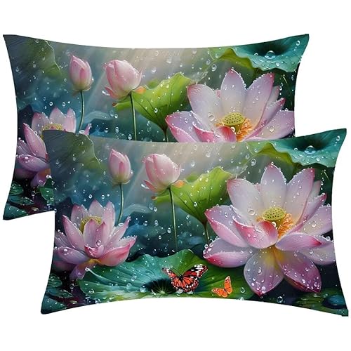 Kissenbezug 50 x 100 Kissenbezüge Teich, LotusZierkissen 2er Set Rechteckig Couchkissen Zierkissenbezüge Samt Sofa Kopfkissenbezug für Deko Wohnzimmer Herbst Gartenmöbel Kissen Geschenke d-412 von Glslmznq