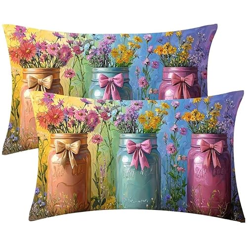 Kissenbezug 50 x 100 Vase Blumen Kopfkissenbezug 2er Set Sofakissen Leinen Kissenbezüge Rechteckig Dekokissen für Sofa Stühle Deko Wohnzimmer Modern Couchkissen Schlafzimmer Kissenhülle F-515 von Glslmznq