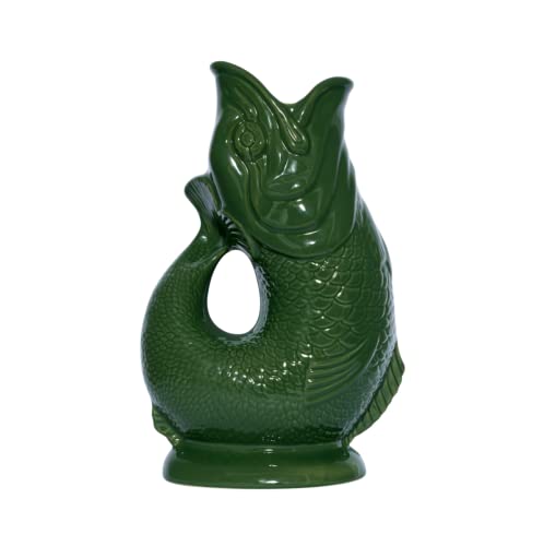Gluckigluck Karaffe Gluggle Jug – das glucksende Original! Wasser-karaffe Fisch-Vase Keramik-krug in Fisch-Form | 1,3 L | Dunkelgrün von Gluckigluck