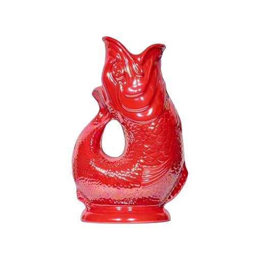 Gluckigluck Karaffe XL Rot schimmernd – 1,2 l – Original Gluggle Jug aus England – Wasserkrug mit Glucker-Geräusch – Handgefertigt & schimmernde Oberfläche – Kult-Krug als Vase oder Dekanter von Gluckigluck