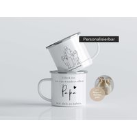 Papa Und Sohn Tochter Emaille Tasse Line Art Personalisiert Mit Namen Von Vater & Oder Vatertag Geschenk-Idee Familie Kinder von GlueckMeinKind