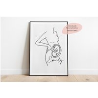 Schwangerschaftsposter "Line Art" | Geschenk Zur Schwangerschaft Geburt Von Baby Mit Geburtsdaten von GlueckMeinKind