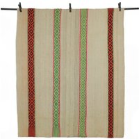 Carpet 143x160 Handwoven From Peru Heavy Frazada Blanket Sheep's Wool Traditional Handcraft Cusco Style Ethno Boho Color Beige Green Pink von GlueckUndFund