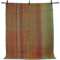 Carpet 155x184 Handwoven From Peru Heavy Frazada Blanket Virgin Wool Traditional Handcraft Cusco Style Ethno Boho Color Orange Green von GlueckUndFund