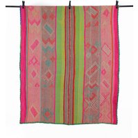 Carpet 168x135 Handwoven From Peru Heavy Frazada Blanket Virgin Wool Traditional Handcraft Cusco Ethno Boho Color Green Pink von GlueckUndFund