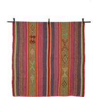 Carpet 171x151 Handwoven From Peru Heavy Frazada Blanket Sheep's Wool Traditional Handcraft Cusco Style Ethno Boho Color Pink Beige Orange von GlueckUndFund
