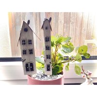 Häuschen Set Am Stiel Für Den Blumentopf Deko Shabby Geschenk von GluecksdekoVonBiggy