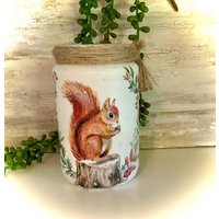 Windlicht Teelichtglas Dekoglas Eichhörnchen Herbstdeko Tischdeko Geschenk Vintage von GluecksdekoVonBiggy