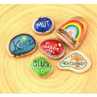 stein Bemalt Glück Liebe Mut Kraft Hoffung Achtsamkeit Deko Klein Blau Geschenk Mutmacher Adventskalender Glücksbringergeburtstag Meditation von Gluecksfarbe