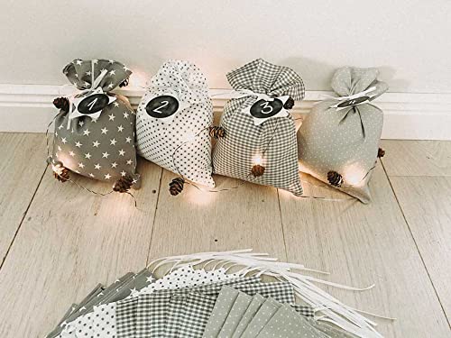 Glückspilz Adventskalender zum selber Befüllen, große Beutel, wiederverwendbarer Weihnachtskalender aus Stoff, XXL Grau von Glückspilz-Shop