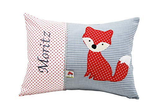 Glückspilz Namenskissen Babykissen I Fuchs (Rot Grau, 25 x 35 cm) von Glückspilz-Shop