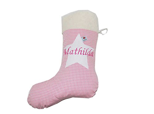 Glückspilz Nikolausstiefel I Kinder Nikolausstrumpf I Nikolaussäckchen I mit Namen personalisiert I Rosa Vichykaro I 40 cm von Glückspilz-Shop