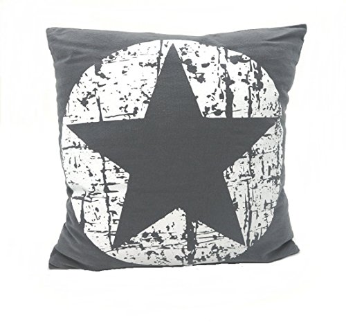Gluecksshop Dekokissen Sterne in schwarz/Weiss mit Füllung + Reißverschluß 45x45 cm hochwertig aus 55% Baumwolle 45% Leinen Stern Kissen (Grau/Weiss) von Gluecksshop