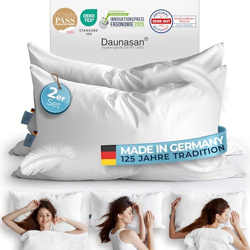 Glückstoff® Daunenkissen 40x80-2er Set [Made in Germany] - Hochwertiges Kopfkissen mit 100% Daunen & Federn - Ergonomisches 3 Kammer Daunenkissen - Schlafkissen - Sleeping Pillow Federkissen von Glückstoff