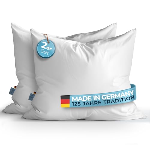 Glückstoff® Daunenkissen 80x80-2er Set [Made in Germany] - Hochwertiges Kopfkissen mit 100% Daunen & Federn - Ergonomisches 3 Kammer Daunenkissen - Schlafkissen Federkissen- Kissen mit Federfüllung von Glückstoff