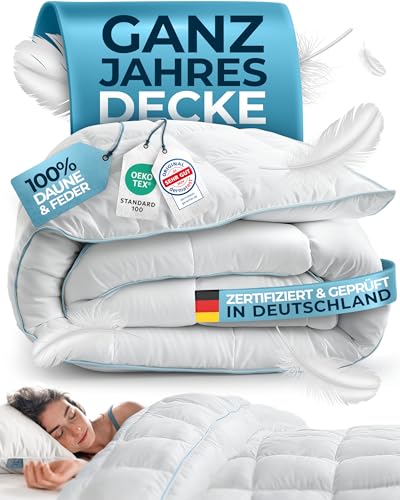 Glückstoff® Feder- und Daunendecke 200x200cm [Zertifiziert in Deutschland] - Bettdecke Daunen und Federn - Federbettdecke Oberbett - Schlafdecke Zudecke Sommer & Winterdecke - Duvet (Ganzjahresdecke) von Glückstoff