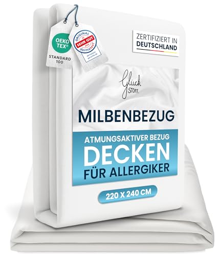 Glückstoff® Milbenbezug Bettdecke 220x240 [Zertifiziert IN Deutschland] - Allergie Bettwäsche Anti Milben - Allergiker-Bettwäsche - Anti Milben Bettbezug Encasing Deckenbezug - Milbenschutzbezug von Glückstoff