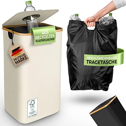 Glückstoff® Pfandflaschen Sammelbehälter [INKL. TRAGETASCHE] - Flaschensammler Leergut - PET Flaschen Pfandbehälter - Flaschensammler - Pfandflaschen Behälter - Pfandbehälter mit Einwurf - 100 Liter von Glückstoff