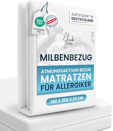 Glückstoff® Premium Milbenbezug Matratze 140x200x20 [ZERTIFIZIERT IN DEUTSCHLAND] Allergiker Bettwäsche Set Anti Milbe - Allergiker Matratzenbezug - Encasing Bettwäsche Anti Milben - Milbenschutzbezug von Glückstoff
