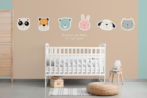 Glücksvilla - Baby-Tapete/Kinderzimmer-Tapete, Tiere, Animals, personalisierbar mit individuellem Text, selbstkl., 12 SandHell (360 x 250 cm BxH), Vliestapete, Wand-Deko Kind Junge Mädchen von Glücksvilla