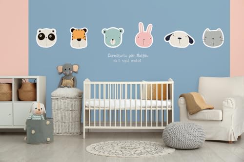 Glücksvilla - Baby-Tapete/Kinderzimmer-Tapete, Tiere, Animals, personalisierbar mit individuellem Text, selbstkl., 25 Taubenblau (360 x 250 cm BxH), Vliestapete, Wand-Deko Kind Junge Mädchen von Glücksvilla