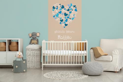 Glücksvilla - Baby-Tapete/Kinderzimmer-Tapete, blaue Herzen, personalisierbar mit individuellem Text, selbstkl., 12 SandHell (120 x 250 cm BxH), Vliestapete, Wand-Deko Kind Junge Mädchen von Glücksvilla