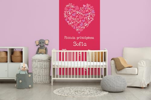 Glücksvilla - Baby-Tapete - Kinderzimmer-Tapete, Häschen, personalisierbar mit individuellem Text, selbstklebend - 06 Fuchsie (120 x 250 cm BxH), Vliestapete, Wand-Deko Kind Junge Mädchen von Glücksvilla
