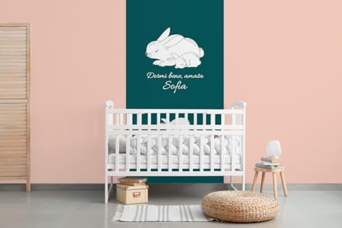 Glücksvilla - Baby-Tapete - Kinderzimmer-Tapete, Häschen, personalisierbar mit individuellem Text, selbstklebend - 20 ocean (120 x 250 cm BxH), Vliestapete, Wand-Deko Kind Junge Mädchen von Glücksvilla