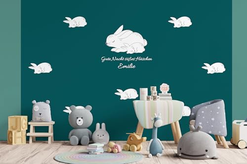 Glücksvilla - Baby-Tapete - Kinderzimmer-Tapete, Häschen, personalisierbar mit individuellem Text, selbstklebend - 20 ocean (360 x 250 cm BxH), Vliestapete, Wand-Deko Kind Junge Mädchen von Glücksvilla